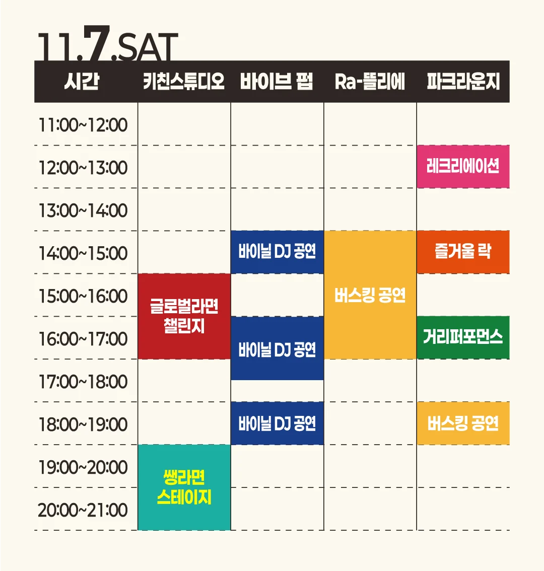 11월 7일 토요일 공식 프로그램 시간표